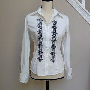 White Button-Up w/Embroidery-Bead- Sequined Detail